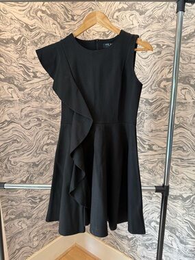 Faux One-Shoulder Black Ruffle A-Line Dress